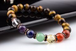 Alternative view of Hét csakra tigrisszem ásványkarkötő rozé/fekete rondellákkal