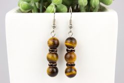 Tigrisszem ásvány fülbevaló rozé/fekete kristályrondellákkal