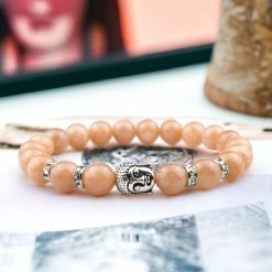 Barna holdkő ásványkarkötő Buddha medállal