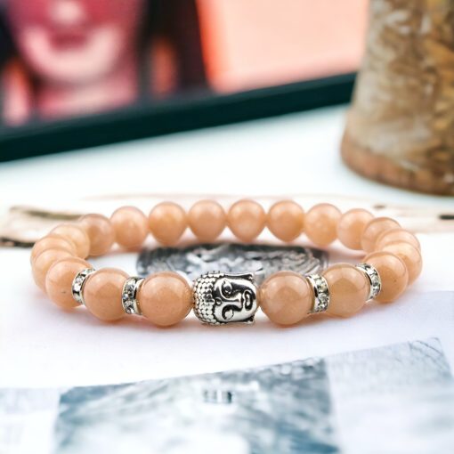 Barna holdkő ásványkarkötő Buddha medállal