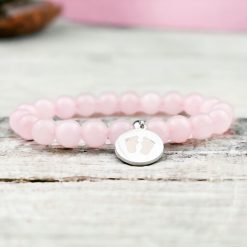 Babaváró rózsakvarc ásványkarkötő nemesfém medállal