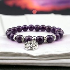 Ametiszt ásványkarkötő nemesfém Életfa medállal
