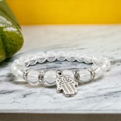 Hegyikristály ásványkarkötő nemesfém Hamsa kéz medállal