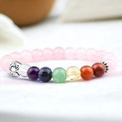 Hét csakra rózsakvarc ásványkarkötő Buddha medállal