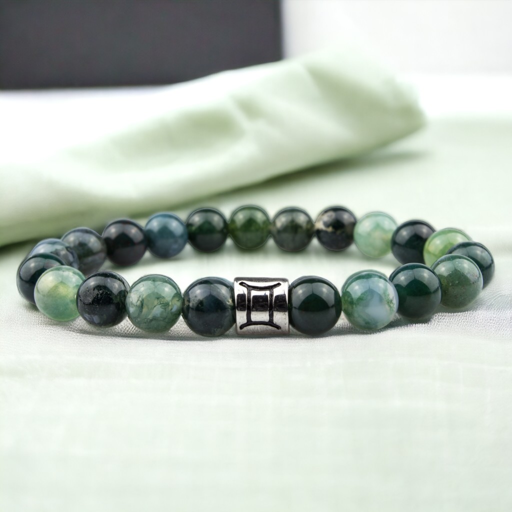 Ikrek horoszkópos mohaachát ásványkarkötő