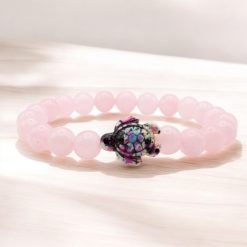 Teknős medálos karkötő - rózsakvarc