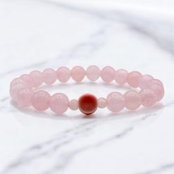 Porcelán medálos karkötő- rózsakvarc