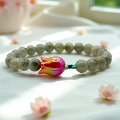 Tulipános burmai jáde karkötő