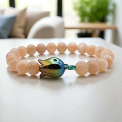 Tulipános barna holdkő karkötő