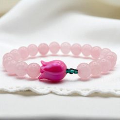 Tulipános rózsakvarc karkötő