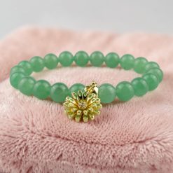 Cirkónia virág medálos ásványkarkötő - aventurin